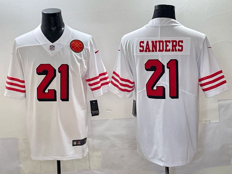 Men San Francisco 49ers #21 Sanders White Throwback Nike Limited NFL 2025 Jersey style 06